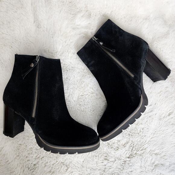 NEW Paul Green Sloane Black Suede Heeled Lug Ankle Boot - Picture 1 of 13